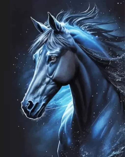 Blue Black Horse Diamond Painting