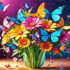 Blue Butterflies And Flowers Diamond Painting