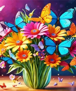 Blue Butterflies And Flowers Diamond Painting