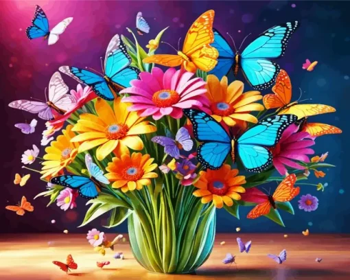 Blue Butterflies And Flowers Diamond Painting