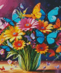 Blue Butterflies And Flowers Diamond Painting