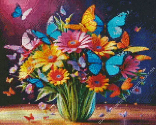 Blue Butterflies And Flowers Diamond Painting