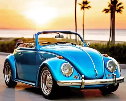 Blue Convertible Beetle Car Diamond Painting