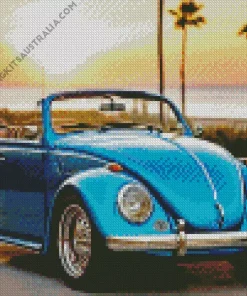 Blue Convertible Beetle Car Diamond Painting