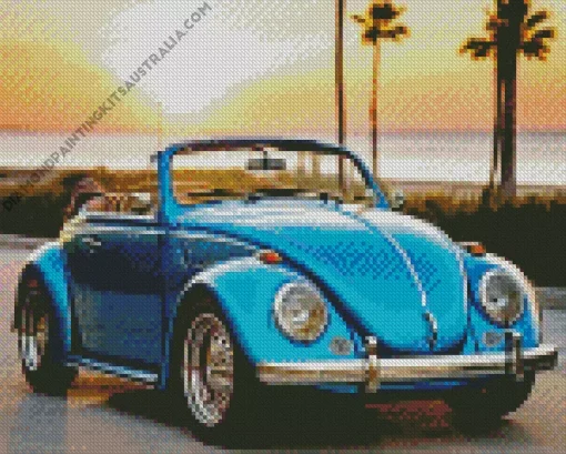 Blue Convertible Beetle Car Diamond Painting