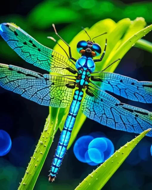 Blue Dragonfly On Leaf Diamond Painting