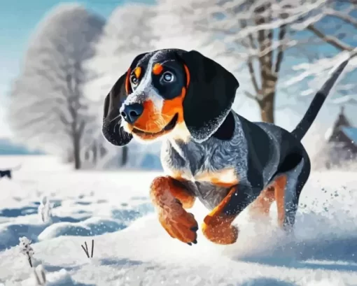 Blue English Coonhound In Snow Diamond Painting