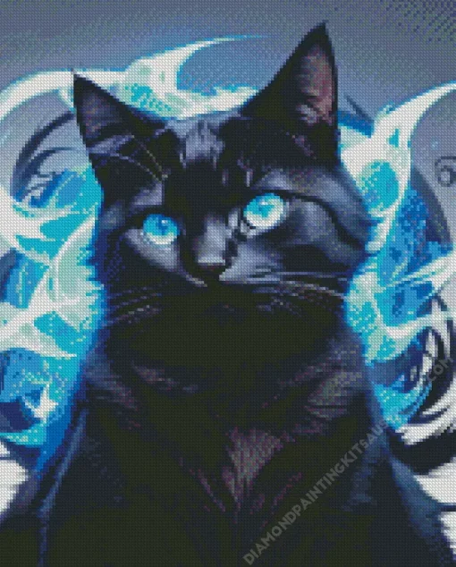 Blue Eyed Black Cat Diamond Painting