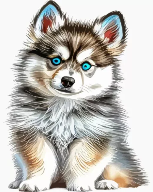 Blue Eyed Pomsky Diamond Painting