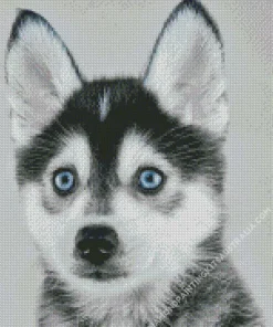 Blue Eyed Pomsky Dog Diamond Painting