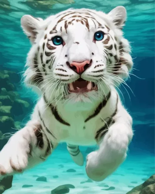 Blue Eyed Tiger Underwater Diamond Painting