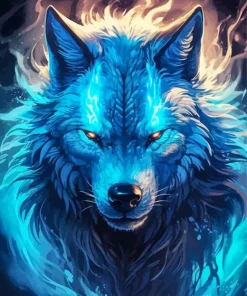 Blue Flame Wolf Diamond Painting