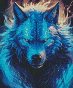 Blue Flame Wolf Diamond Painting