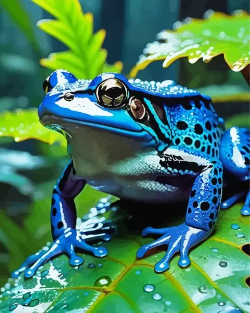 Blue Frog On Leaf Diamond Painting