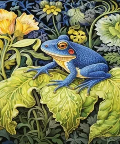 Blue Frog Sitting On Leaf Diamond Painting