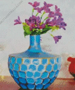 Blue Glass Flower Vase Diamond Painting