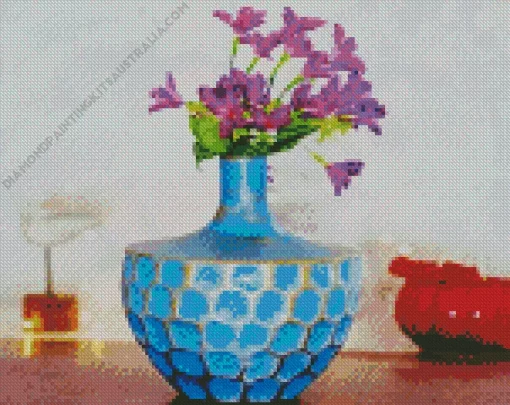 Blue Glass Flower Vase Diamond Painting