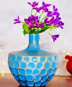 Blue Glass Flower Vase Diamond Painting