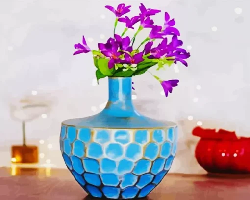 Blue Glass Flower Vase Diamond Painting