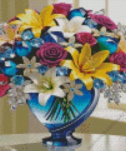 Blue Glass Flowers Vase Diamond Painting