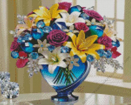 Blue Glass Flowers Vase Diamond Painting