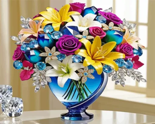 Blue Glass Flowers Vase Diamond Painting