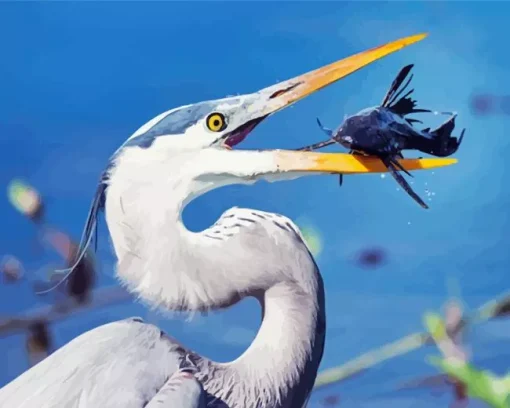 Blue Heron Eating Diamond Painting