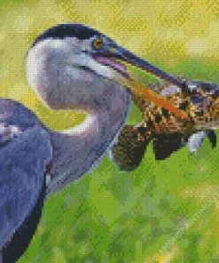 Blue Heron Eating Fish Diamond Painting