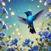 Blue Hummingbird And Blue Flowers Diamond Painting