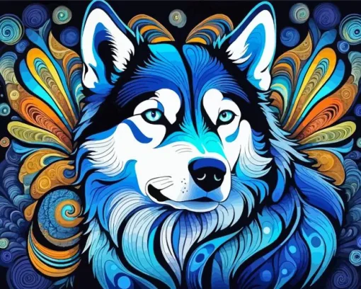 Blue Husky Diamond Painting