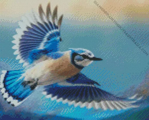 Blue Jay Bird Flying Diamond Painting