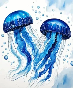 Blue Jellyfish Art Diamond Painting