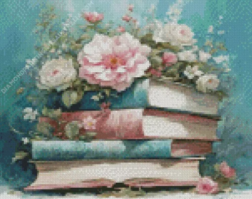 Books With Flowers Diamond Painting