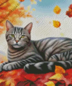 Cat And Fallen Leaves Diamond Painting