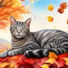 Cat And Fallen Leaves Diamond Painting