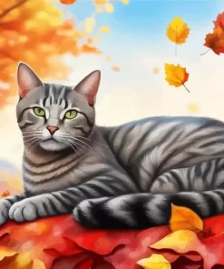 Cat And Fallen Leaves Diamond Painting