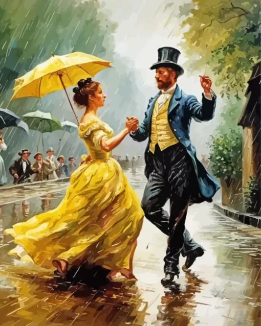 Classy Couple Dancing In The Rain Diamond Painting