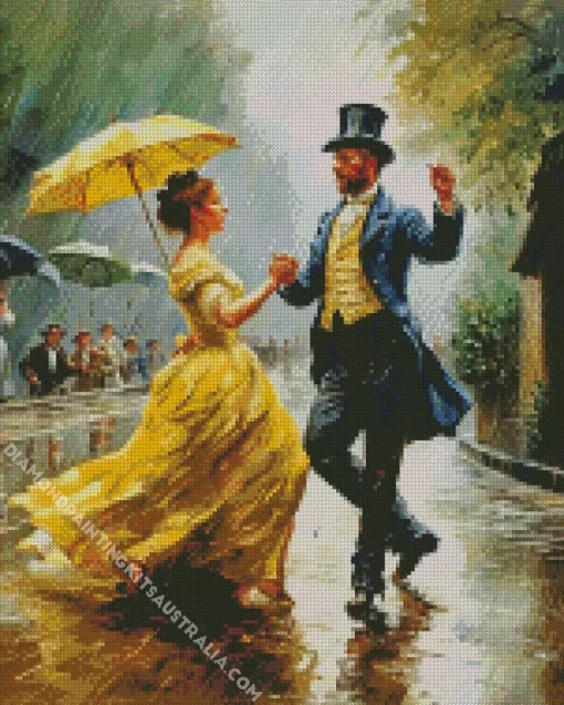 Classy Couple Dancing In The Rain Diamond Painting