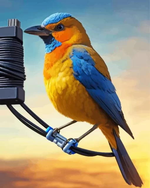 Colorful Bird On A Wire Diamond Painting