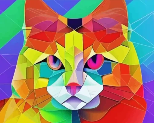 Colorful Geometric Abstract Cat Diamond Painting