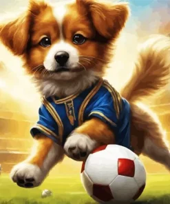 Dog Playing Football Art Diamond Painting