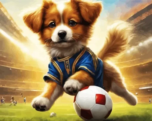 Dog Playing Football Art Diamond Painting