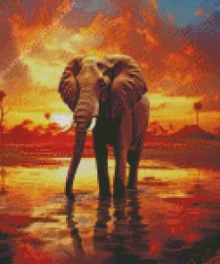 Elephant In Sunset Diamond Painting