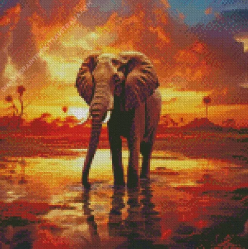 Elephant In Sunset Diamond Painting