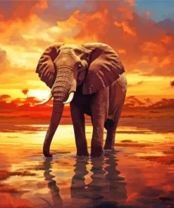 Elephant In Sunset Diamond Painting