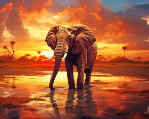 Elephant In Sunset Diamond Painting