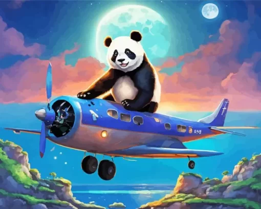 Excited Panda Flying Diamond Painting