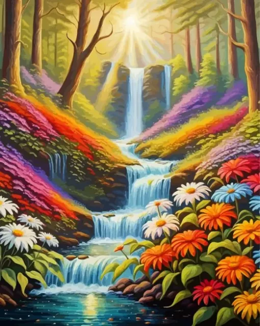 Floral Forest Waterfall Diamond Painting