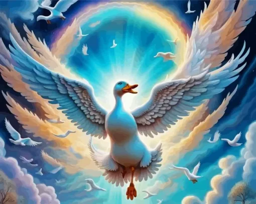 Flying White Duck Diamond Painting