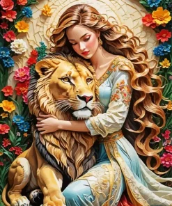 Girl Hugging Lion Diamond Painting